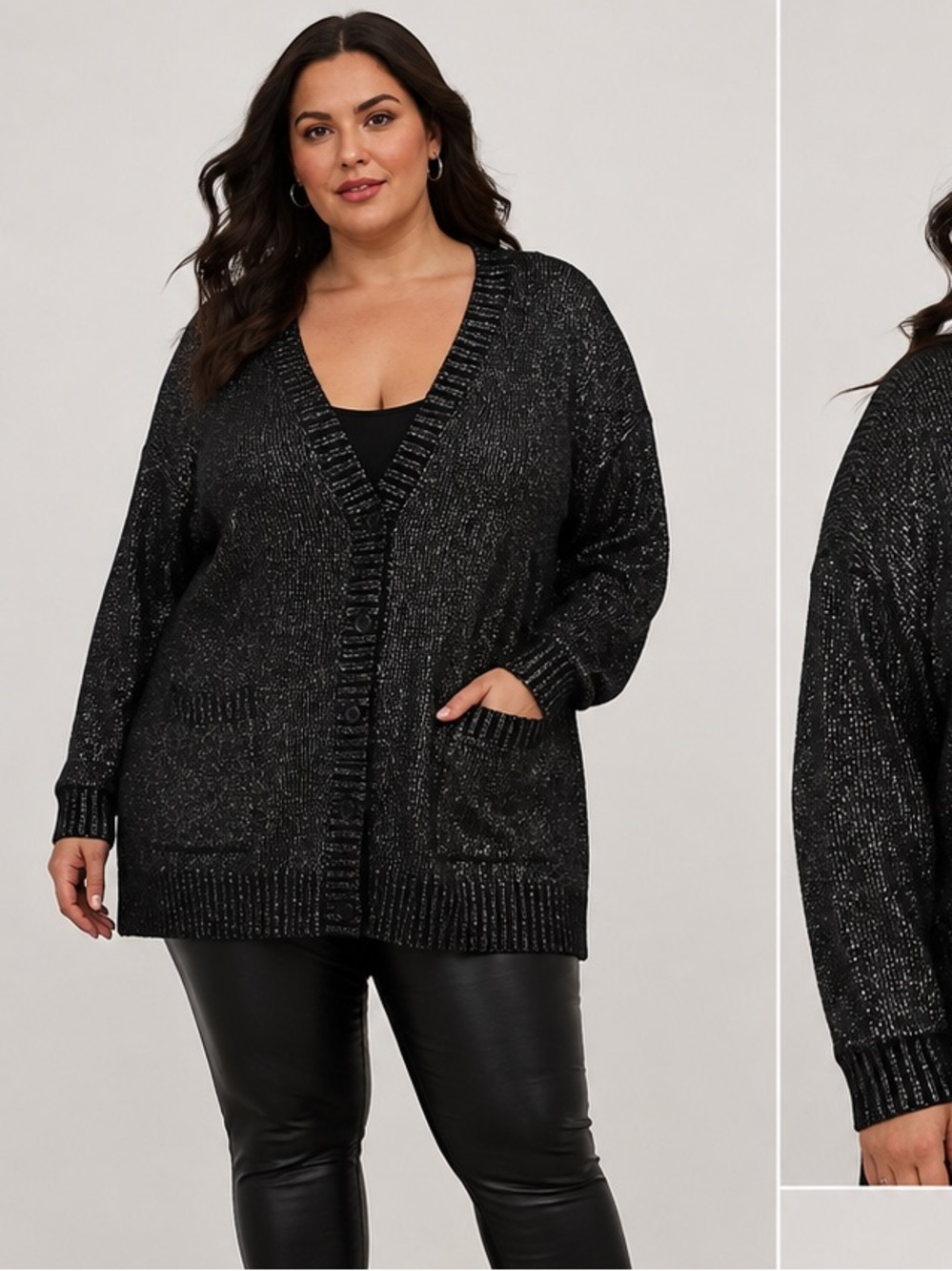 NWT Torrid Metallic V-Neck Boyfriend Cardigan Black 2X 18-20